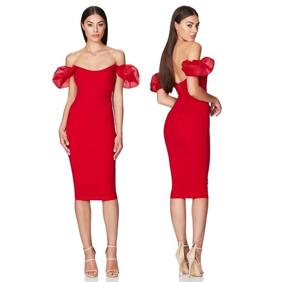 Nookie Dresses & Skirts - Nookie Eleganza Midi Dress Statement Evening Cocktail Puff Sleeve Party Formal M